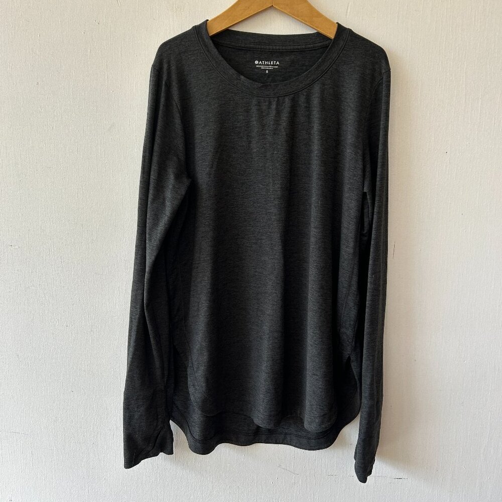 Athleta Long Sleeve Top Womens Small Grey Thumb Holes‎ Activewear Athletic Top